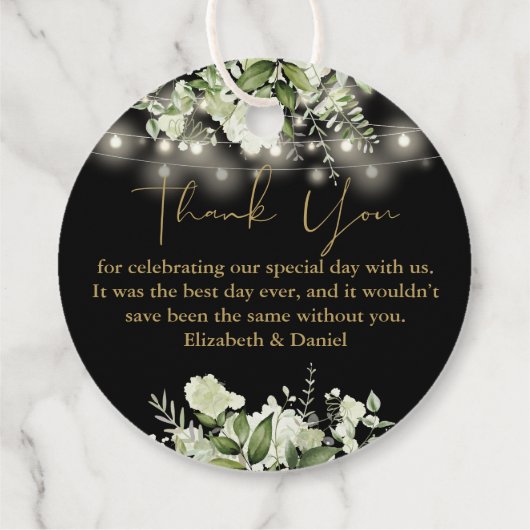 Zwart Goud Bloemen String Lichten Dank u bruiloft Bedankjes Labels (Achterkant)