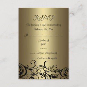 Zwart/Goud Bloemen Swirl Sweet16 RSVP Kaart