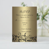 Zwart/Goud Bloemen Swirl Sweet16 RSVP Kaart (Staand voorkant)