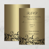 Zwart/Goud Bloemen Swirl Sweet16 RSVP Kaart (Voorkant / Achterkant)