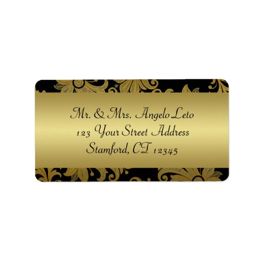 Zwart, Goud Bloemen Terugkeeradreslabel Etiket (Voorkant)