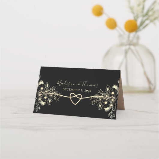 Zwart Goud Bloemen Trouwplaats Kaart Plaatskaartje (Achterkant)