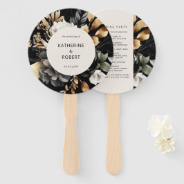 Zwart Goud Bloemen Trouwprogramma Hand Fan Handwaaier