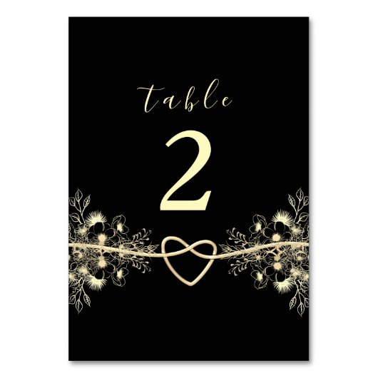 Zwart Goud Bloemen Trouwtafel Nummer Kaart (Achterkant)
