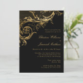  Zwart Goud Bloemen Verlovingsfeest Kaart (Staand voorkant)