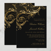 Zwart Goud Bloemen Verlovingsfeest Kaart (Voorkant / Achterkant)