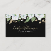 Zwart Goud Bloemen Waterverf Script Elegant Modern Visitekaartje (Voorkant)