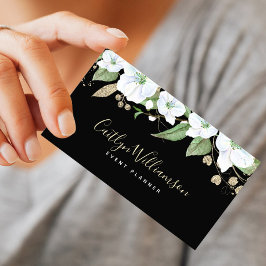 Zwart Goud Bloemen Waterverf Script Elegant Modern Visitekaartje