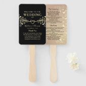 Zwart Goud Bloemen Wedding Program Fan Handwaaier (Voorkant en achterkant)