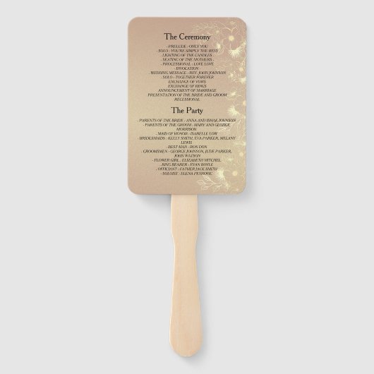 Zwart Goud Bloemen Wedding Program Fan Handwaaier (Achterkant)