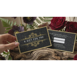 Zwart & Goud Bloemendamask Linnen Cadeaubon Kortingskaartje
