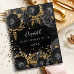 Zwart goud bloemenglitter naam glamoureus 2024 planner<br><div class="desc">Een zwarte achtergrond met faux goudglitterstof en zwarte floralen met gouden bladeren. De naam wordt geschreven met een modern handgeschreven stijlmanuscript met letters. Personaliseer en voeg jouw naam,  titel en jaar toe.</div>