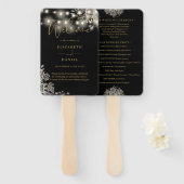 Zwart Goud Bloemenverlichting Gotische bruiloft Pr Handwaaier (Voorkant en achterkant)