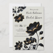Zwart & Goud Bloemig Beige Bruidsshower Kaart (Voorkant)