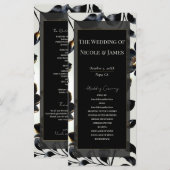 Zwart & Goud Bloemig Beige Huwelijksprogramma Programmakaart (Voorkant / Achterkant)