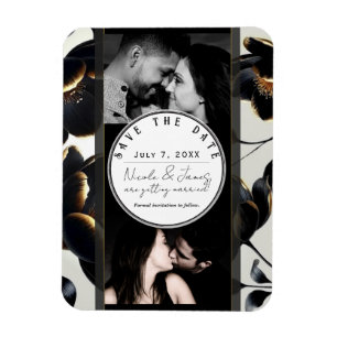 Zwart & Goud Bloemig Crème Wedding Save the Date Magneet
