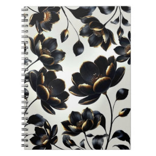 Zwart & Goud Bloemmotief Greige Elegant Donker Mel Notitieboek