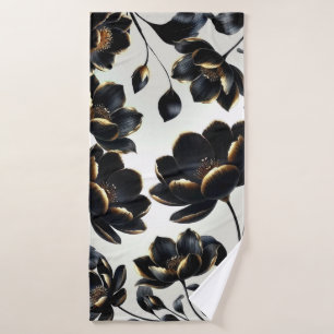 Zwart & Goud Bloemmotief Greige Elegant Donker Som Bad Handdoek