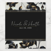 Zwart & Goud Bloemmotief Greige Trouwen  Wijn Etiket (Enkel label)
