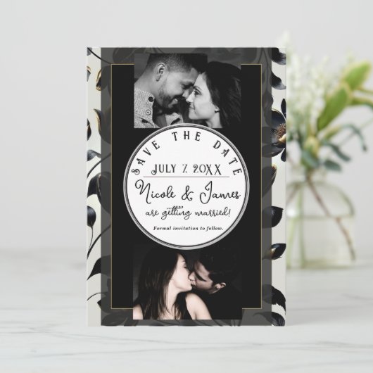 Zwart & Goud Bloemmotief Grijsbruin Trouw 'Save th (Staand voorkant)