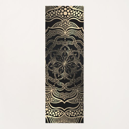 Zwart & goud bloemmotief mandala mooi stijlvol chi yogamat (Voorkant)