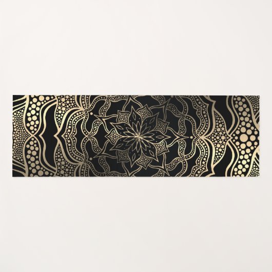 Zwart & goud bloemmotief mandala mooi stijlvol chi yogamat (Voorkant (horizontaal))