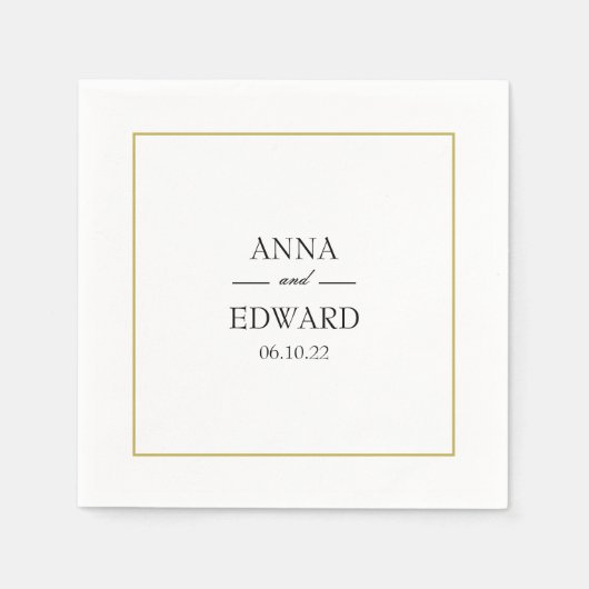 Zwart Goud Blok Bruid en bruidegom Bruiloft Servet (Voorkant)
