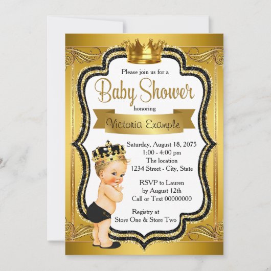 Zwart Goud Blonde Prince Baby shower Kaart (Voorkant)