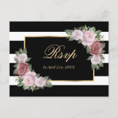 Zwart Goud Blush Bloemen Bruiloft RSVP Briefkaart (Voorkant)