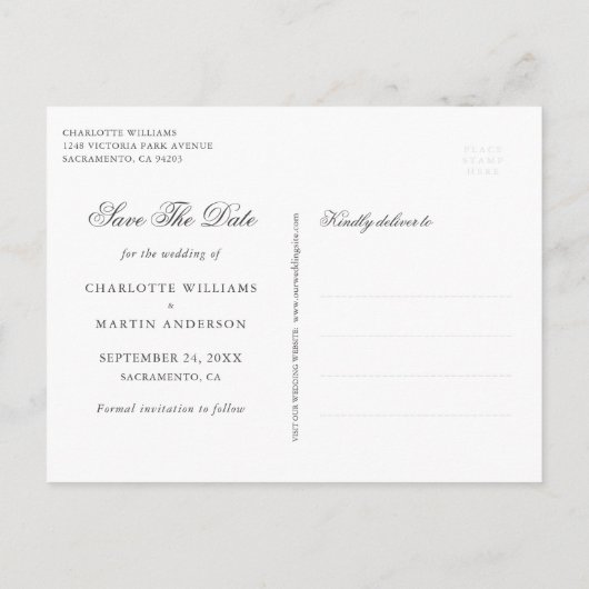 Zwart Goud Blush Bloemen Bruiloft Save The Date Aankondigingskaart (Achterkant)