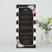 Zwart Goud Blush Roze Bloemen Bruiloft Menu (Staand voorkant)