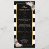 Zwart Goud Blush Roze Bloemen Bruiloft Menu (Voorkant)