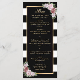 Zwart Goud Blush Roze Bloemen Bruiloft Menu