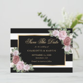 Zwart Goud Blush Roze Bloemen Huwelijk Save The Date (Staand voorkant)