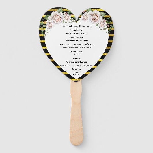 Zwart Goud Blush Roze Rozen Trouwprogramma Fan Handwaaier (Voorkant)