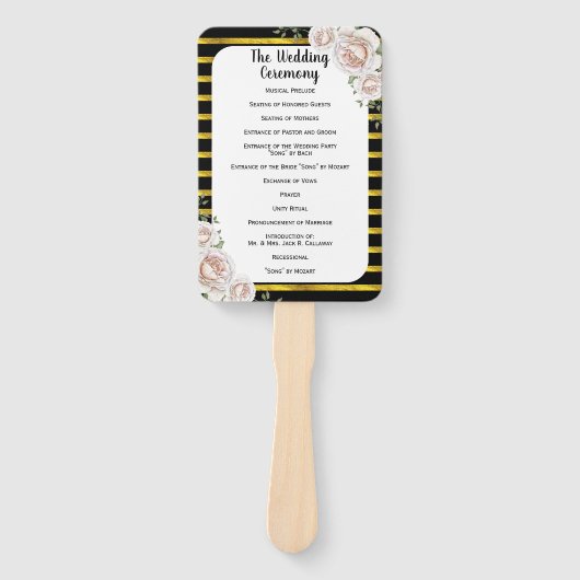 Zwart Goud Blush Roze Rozen Trouwprogramma Fan Handwaaier (Voorkant)