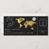 Zwart goud Boarding pass bestemming bruiloft Save The Date (Voorkant)