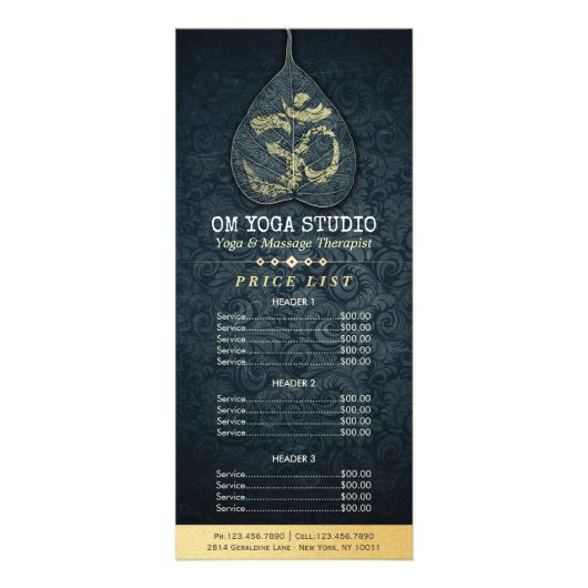Zwart goud bodhi Leaf OM-symbool YOGA-prijslijst Reclamekaart (Voorkant)