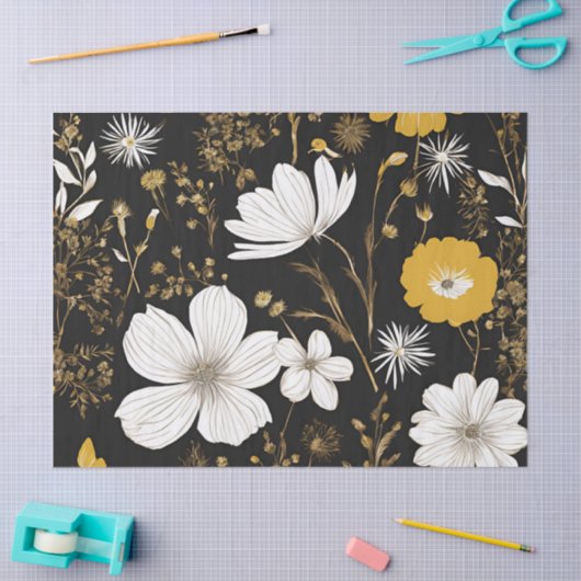 Zwart Goud Boho Wildflower Decoupage Tissuepapier (Craft)