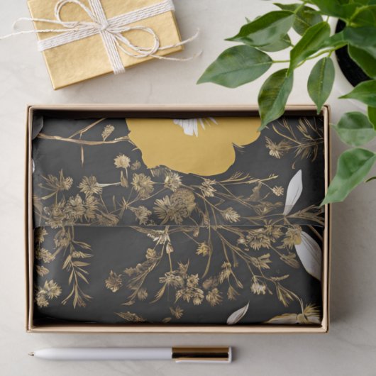 Zwart Goud Boho Wildflower Decoupage Tissuepapier (Geschenk)