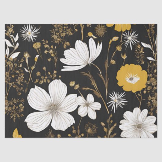 Zwart Goud Boho Wildflower Decoupage Tissuepapier (Voorkant)