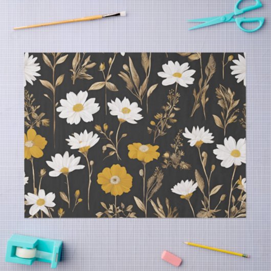 Zwart Goud Boho Wildflower Garden Tissuepapier (Craft)