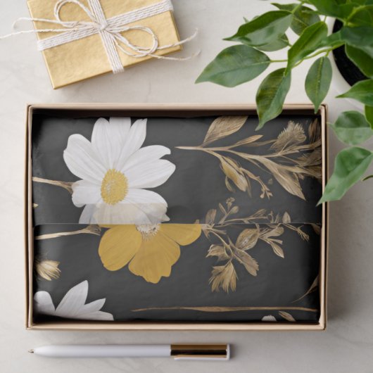 Zwart Goud Boho Wildflower Garden Tissuepapier (Geschenk)