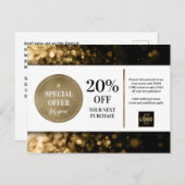 Zwart Goud Bokeh Custom Coupon Korting Briefkaart (Voorkant / Achterkant)