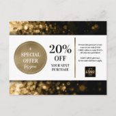 Zwart Goud Bokeh Custom Coupon Korting Briefkaart (Voorkant)