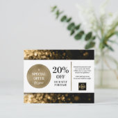 Zwart Goud Bokeh Custom Coupon Korting Briefkaart (Staand voorkant)