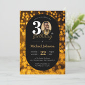 Zwart Goud Bokeh Foto 30e Verjaardag Kaart (Staand voorkant)