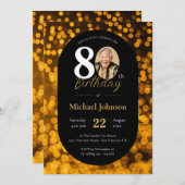 Zwart Goud Bokeh Foto 80e Verjaardag Uitnodiging (Voorkant / Achterkant)