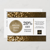 Zwart Goud Bokeh Glitter Coupon Korting Briefkaart (Voorkant / Achterkant)