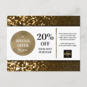Zwart Goud Bokeh Glitter Coupon Korting Briefkaart (Voorkant)